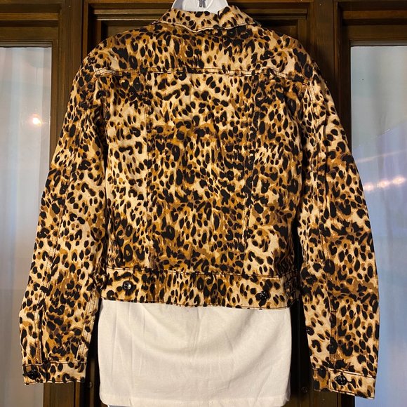 Leopard Print Jean Jacket Black and Brown  Women's Size M - LULAROE  Kenny - Picture 3 of 10